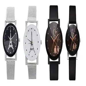 crispy Analog Student Designer Black Round Combo Wrist Watch & White Chain Eiffel Tower Watch