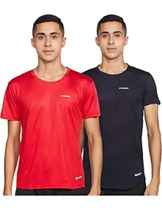 Charged Active-001 Camo Jacquard Round Neck Sports T-Shirt Navy Size Medium And Charged Energy-004 Interlock Knit Hexagon Emboss Round Neck Sports T-Shirt Red Size Medium
