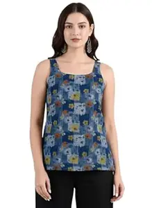 Pinkmint Kurti for Women Printed Sleeveless Women's Kurti Top with Back Tie-Up | Cotton Blend Ethnic Fusion Women Top for Office Wear, Casual Wear, Beach College, Festive & Party Look