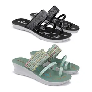 BERSACHE Soft Classic Casual with Regular wear Slippers for Woman | combo-1946-1948 | Size-5 Black/Green