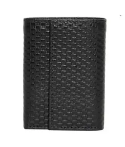 RL Kc 4- Blk Black Leather Three Fold Wallet Cum Keychain for Unisex