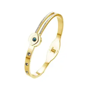 MYKI Fashionable Evil Eye Diamond Kada Bracelet For Women & Girls (2.4inch diameter) (Gold)