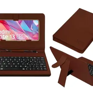 ACM Keyboard Case Compatible with Xiaomi Redmi Note 13 Mobile Flip Cover Stand Direct Plug & Play Device for Study & Gaming Brown