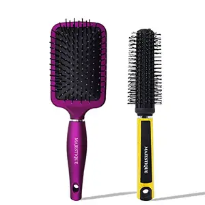 Majestique Hair Brush Set, Paddle Hair Brush, Round Hair Brush for Blow Drying Men and Women, Great On Wet or Dry Hair, No More Tangle Hairbrush for Long Thick Thin Curly Natural Hair-Purple