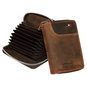 ABYS Genuine Leather RFID Protected Unisex Dark Brown Card Holder (IN202BZ)