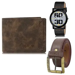 LOREM Mens Combo of Watch with Artificial Leather Wallet & Belt FZ-LR47-WL04-BL02