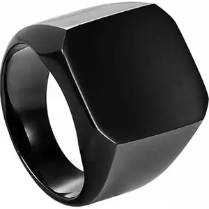 MJ Ragav Casual Polished Stainless Steel Sqare Ring For Men & Women, Boys, Girls (Black, 10)