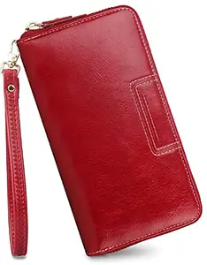 Contacts Men Genuine Leather Rfid Blocking Large Capacity Wallet | Wristlet Bifold Wallet For Men With Rakhi, Red