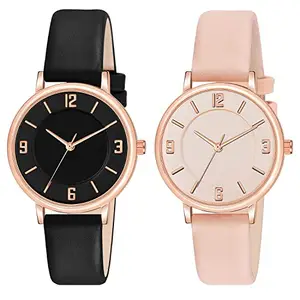 CLOUDWOOD Leather Multicolor Special Super Quality Analog Watches Combo Look Like Preety For Girls And Womne Pack Of - 2 (Mt391-392) (Black-Pink)