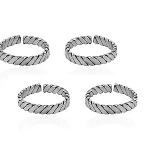 A-One Collection Toe Ring Plain Pure Sterling Multi Color Silver Plated Toe Ring Jewelry for Women, Set 2 PCS (012)