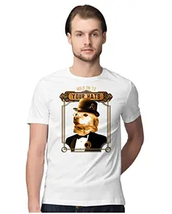 ALLEN BLACK Men's Regular Fit T-Shirt Hold On to Your Hats - Golden Retriever Steampunk 100% Cotton T-Shirt White_GOLDSTEMEN-White M Men Round_