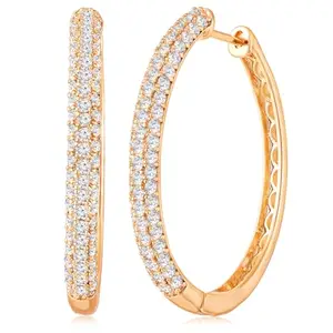 Peora Gold Plated Cubic Zirconia Studded Fancy Hoop Earrings Fashion Office Work Jewellery for Women