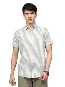 Majestic Man Men’s Pure Cotton Striped Half Sleeve Regular Fit Shirt