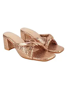 Shoetopia Embellished Knotted Detailed Pink Block Heels for Women & Girls /UK5