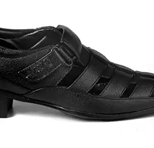 BXXY Men's 2 Inch Heel Height Increasing Black Roman Sandals- 9 UK