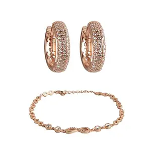 ZAVYA 925 Sterling Silver Jewelry Set CZ Rose Gold Infinity Bracelet with Bali Hoop Earrings | Gift for Women and Girls | With Certificate of Authenticity&925 Stamp