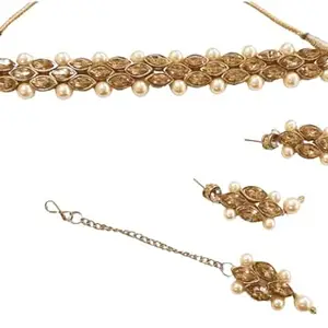 Shopizh Ethnic Jewellery Set, Earring and Necklace (Gold)