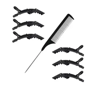 Hair Styling crocodile clip and comb For womens and girls, Set of 7, Includes Comb and Clips, Black