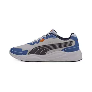 Puma unisex-adult 90s Runner Nu Wave Running Shoe (White-Peacoat, Lapis Blue, Dragon Fire, 3 UK, 37301703)