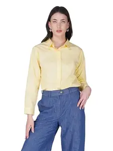 WOVENBYCOUNTEX Women's 100% Cotton Solid Formal Shirt for Women - Regular Fit, Full Sleeves, Hidden Buttons and Concealed Placket
