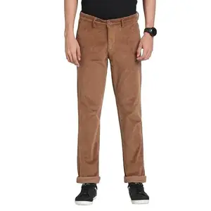 Turtle Men Cord Brown Solid Ultra Slim Fit Casual Trouser