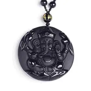 Mudtale Handcrafted Black Obsidian Lord Ganesha Pendant for Men Women Boys Girls Fashion Jewelry Devotional Locket Ideal for Gifting Ethnic Wear Daily Traditional Accessories Festive Occasions