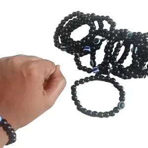 ZOKCY® (Pack of 12 Pcs) Black Moti Hand Band With Single Evil Eye/Nazar Charming Friendship Cuff Wrist Band For Men's