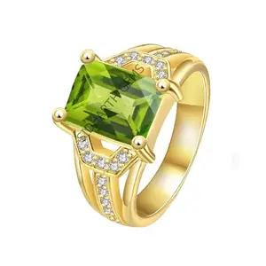 AKSHITA GEMS 8.25 Ratti 7.00 Carat Natural Peridot Gold Plated Peridot Ring For Women's and Men's By Lab - Certified