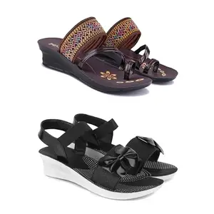 Kashwi Enterprises Women's Comfortable Sandal,Casual Lightweight Sandal for Everyday Wear | BTR- (2-Combo)-1963-OO8