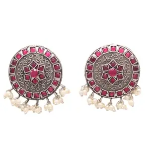 Navraee Earrings for Women and Girls Virasat Round Stud -Red