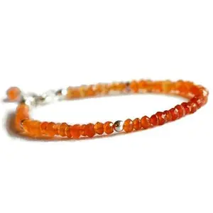 LKBEADS Carnelian Bracelet with Silver Plated Clasp – 3.5mm Rondelle Beads – Faceted Cut – 7 inch adjustable – Healing, Fashion, Gift, Spiritual, Yoga|LK_STACK_01775