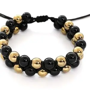 AAMRAPALI SILVER GEMS AAMRAPALI Natural Pyrite Stone With Black Onyx Double Layer Hand Knitted Beads Bracelet | Exquisite Handcrafted Jewelry, Ideal for Men and Women, Perfect for Special Occasions, Gifts, and Daily Wea...