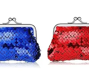 Myriad Sequin Coin Purses Reversible Sequin Mini Wallets Pouches Colourful Sequins Bags for Party Favour Christmas Kiss Lock Pack of 2 (9 x 7 CM)