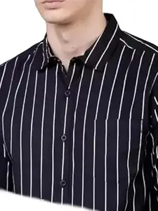 Mahima Ethnic Centre's Women's Cotton Blend Collared Striped Patterned Regular Fit Full Sleeves Casual Shirt