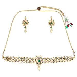 VOYLLA Kundan Gold Plated Brass Necklace Set|EveryDay|Festive|Wedding|Gift For Women|