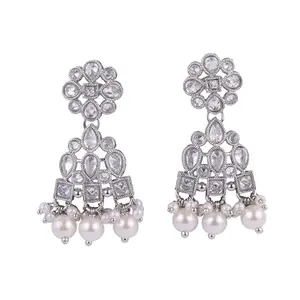 Saloni Fashion Jewellery Pretty Round and Leaf Shape Silver Plated Dangle Earring For Women and Girls