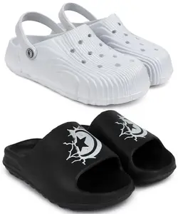 Pampy Angel Combo Pack of 2 Slipper/Flip Flops/Slides/Clogs/Sandals with Adjustable Back Strap for Men,(Cl-Wonder-Grey,Y-Ktstar-Black),7 (UK/India)