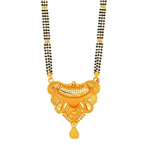 MEENAZ Mangalsutra For Women Girls Ladies Temple South Indian Traditional 1 Gram Gold Stylish Maharashtrian Long Double Chain Wati Mangal sutra Pendant Tanmaniya Black golden Nallapusalu Chains-765