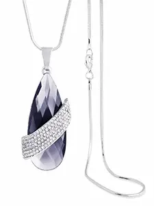 the jewelbox Zivom® Italian Crystal American Diamond Black Silver Brass Rhodium Plated Necklace Pendant Chain Girls Women Gift