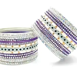 glass and metal bangle Crystal multi combo Bangle Set, Purple and Silver, Multi-Layer Design with Rhinestones, 22 Pieces (multi combo pack of 22, 2.4)