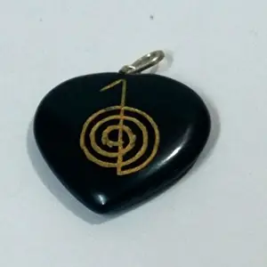 ASTROGHAR Black agate cho ku reiki symbol engraved heatt shaped pendant