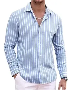 Zombom Men’s Regular Fit Vertical Striped Casual Shirt | Full Sleeve Cotton Polyster Blend Shirt for Men | Slim Fit Stylish Party