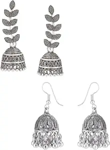 KJULRY Oxidised German Silver Jhumka Combo Set for Women | Traditional Ethnic Jhumki Earrings | Festive, Wedding & Party Jewelry