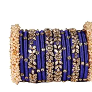 Saumakshi Designs Silk Thread Bangles Set for Women (ROYAL BLUE- MOGRA) (2.4)