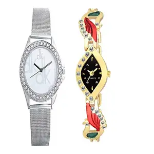 crispy™ Combo of DK Silver and Quatz Gold Analouge Wrist Watch for Womens and Girls