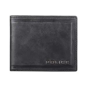 POLICE Men's Metal Bi-Fold Coin Wallet | Leather Purse with 4 Card Slot, 2 Currency Compartment, 2 Slip-in Pockets, 1 Coin Pocket - Black