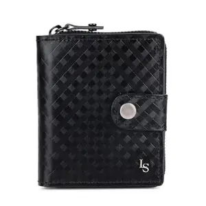 LOUIS STITCH Spanish Leather Bifold Wallet Purse for Men with Zip Pocket | RFID Protected Genuine Leather Purse with 5 Card Slots, 1 Cash Compartment and ID Window, Black (LSWL-10-CZCRJB)