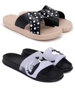 Pampy Angel Combo Pack of 2 Slipper/Flip Flops/Slides/Clogs/Sandals for Women,(Jute-Black,Dolphin-Black),38 (Euro)