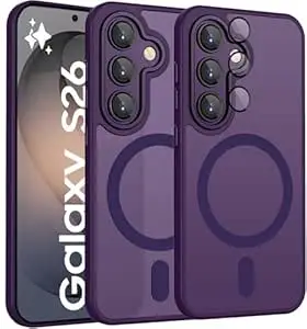 Elzzi Magnetic for Samsung S26 Case, Upgraded [Full Camera Protection] [Compatible with Magsafe] [Translucent Matte] Shockproof Protective Phone Case for Men & Women - Deep Purple