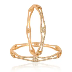 Ratnavali Jewels Gold Plated American Diamond White Sleek Stylish Chudi Bangles set for Women 2.4